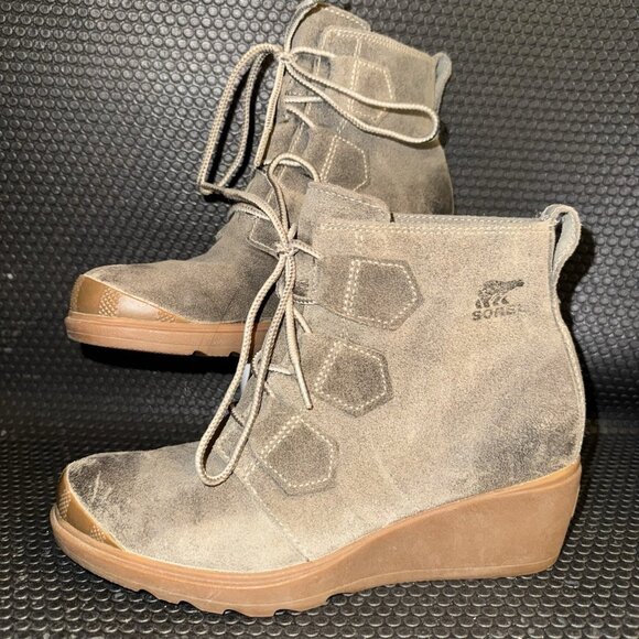 SOREL Toronto Boot Olive Suede Lace Up Wedge Ankle Booties Women’s Size 6.5 - Picture 1 of 9